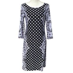 Patterned Shift Dress haani Small Polka Dot Floral Textured All Over Knee Midi
